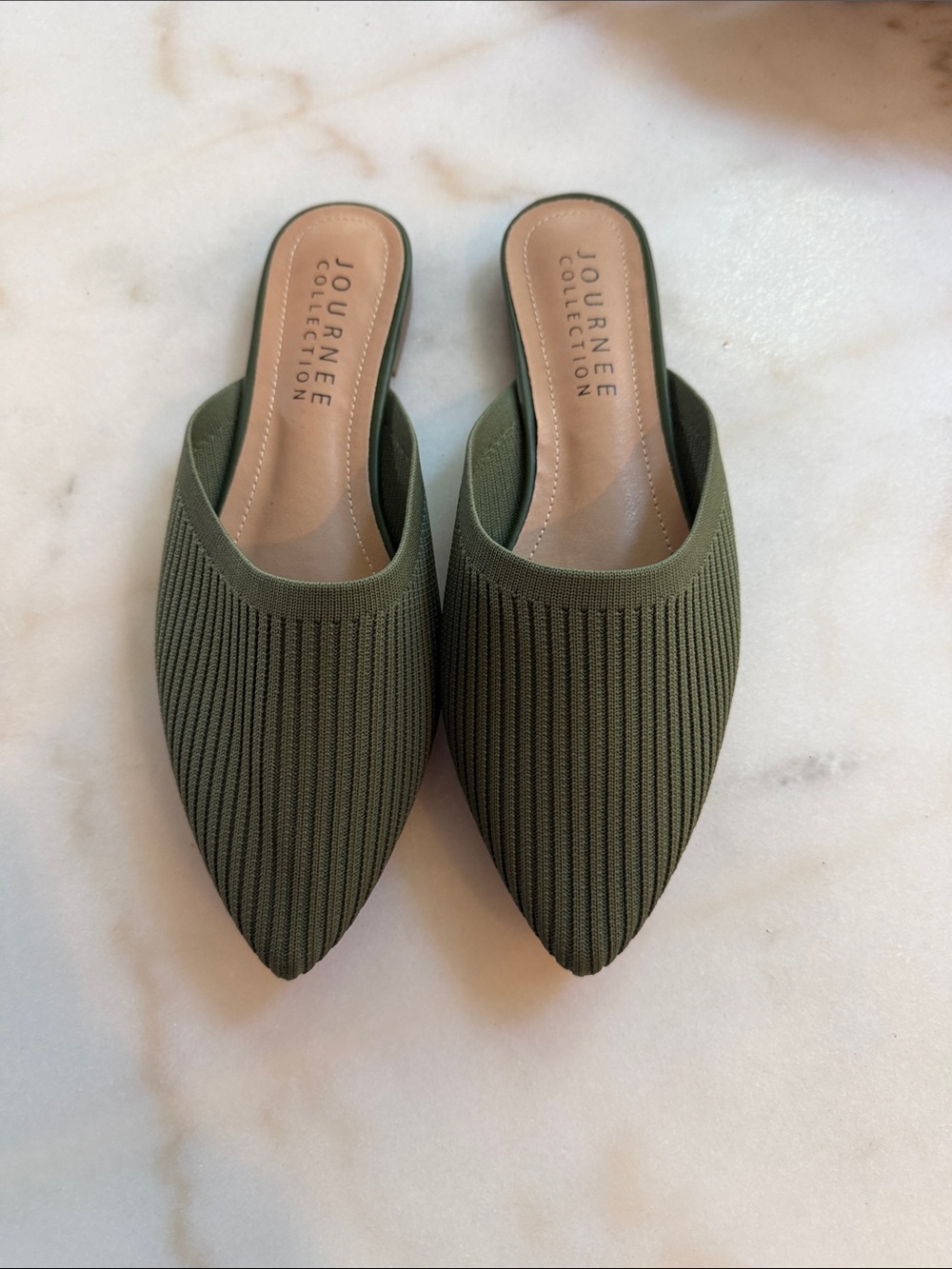 Journee Collection Olive Ribbed Pointed Slip-On Mules - Picture 2 of 6